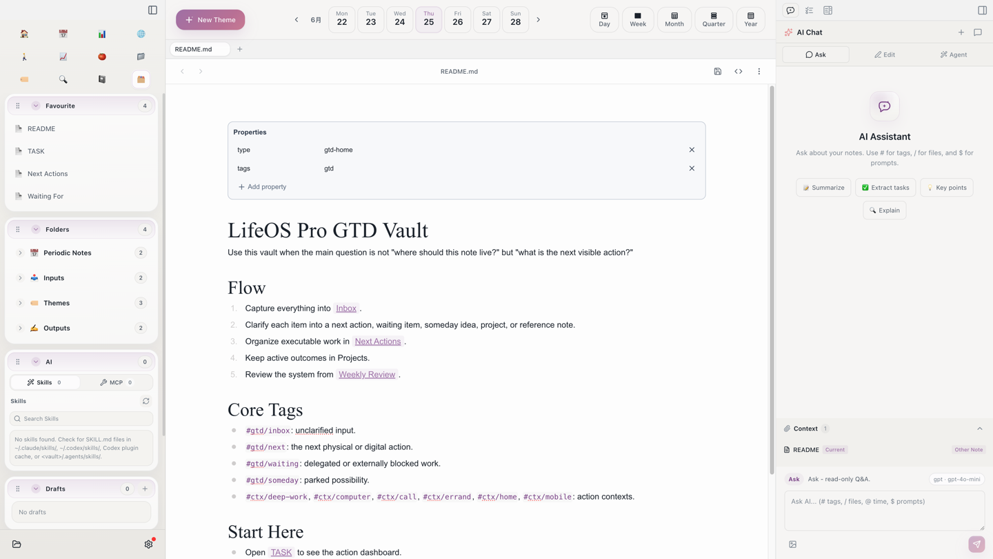 Aino Desktop with the GTD example vault