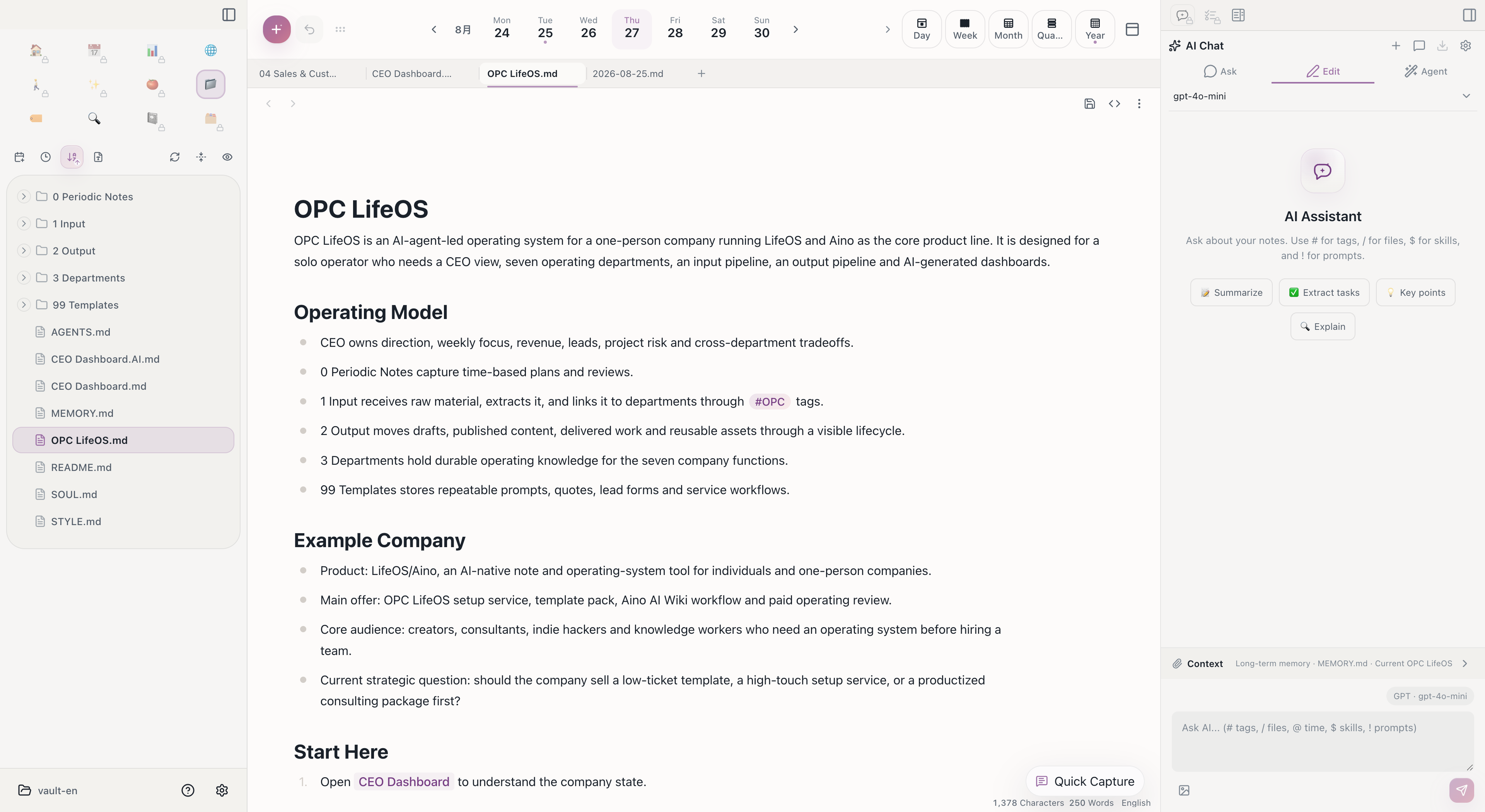 Aino Desktop opening a compatible Markdown vault